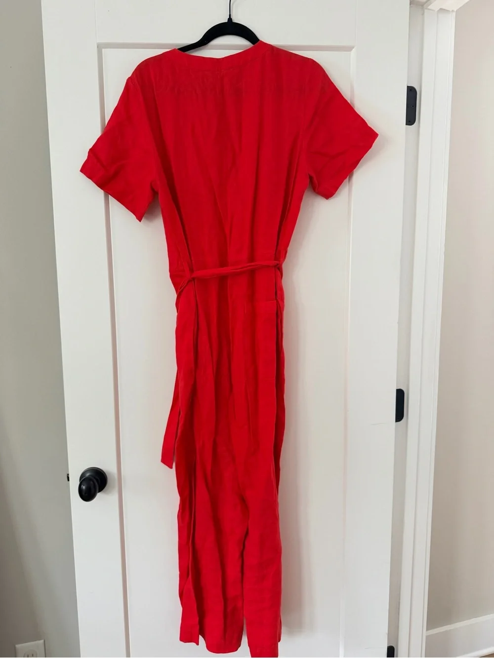 Everlane Red Short-Sleeve Belted Jumpsuit
